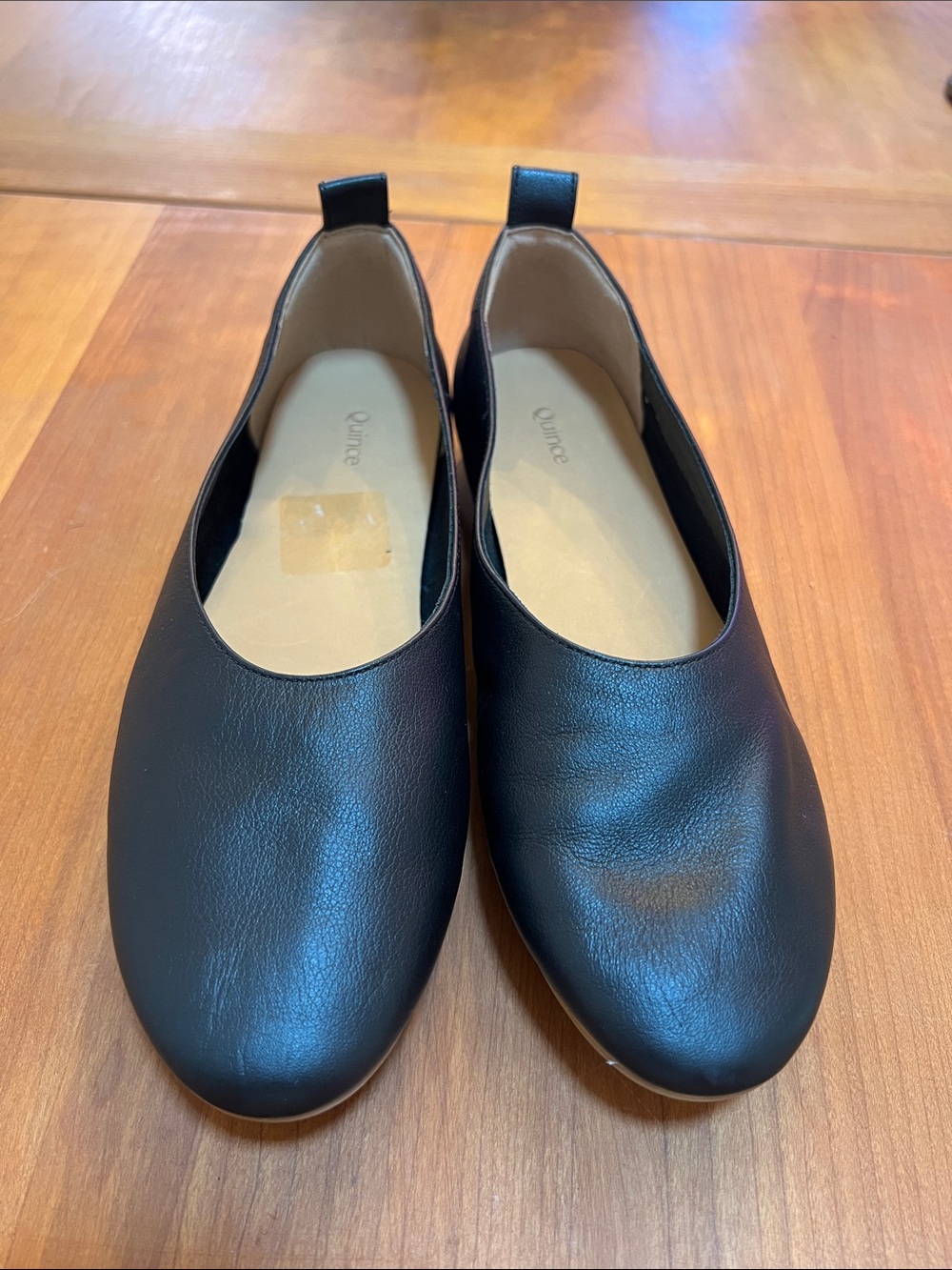 Quince Black Leather Minimalist Slip-On Flats Size 6.5